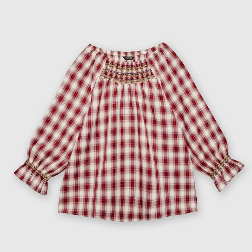 CHECKERED SMOCKING DETAIL TOP