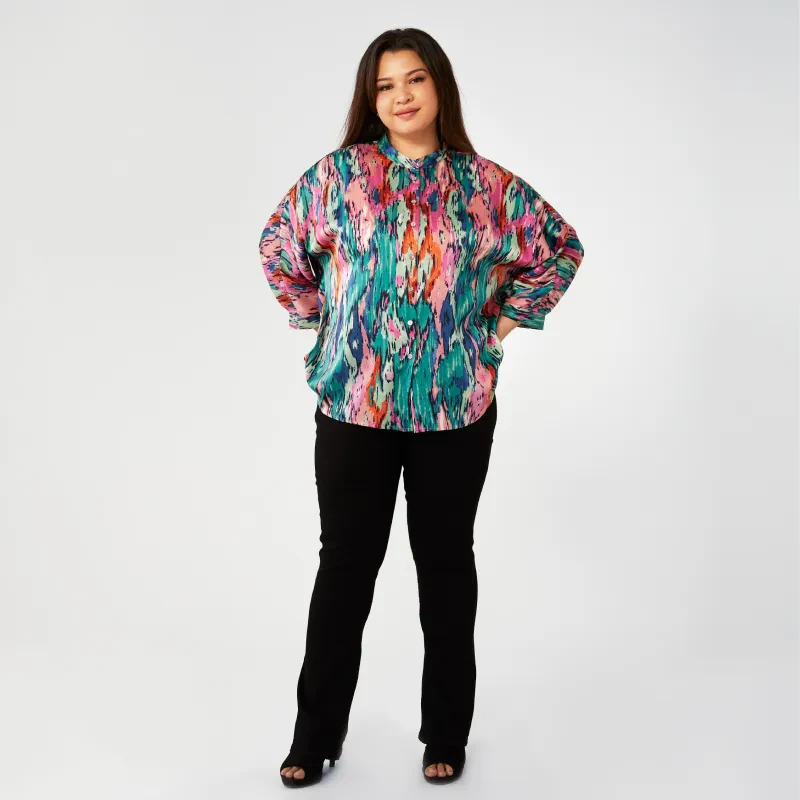 PRINTED NEHRU COLLARED TOP