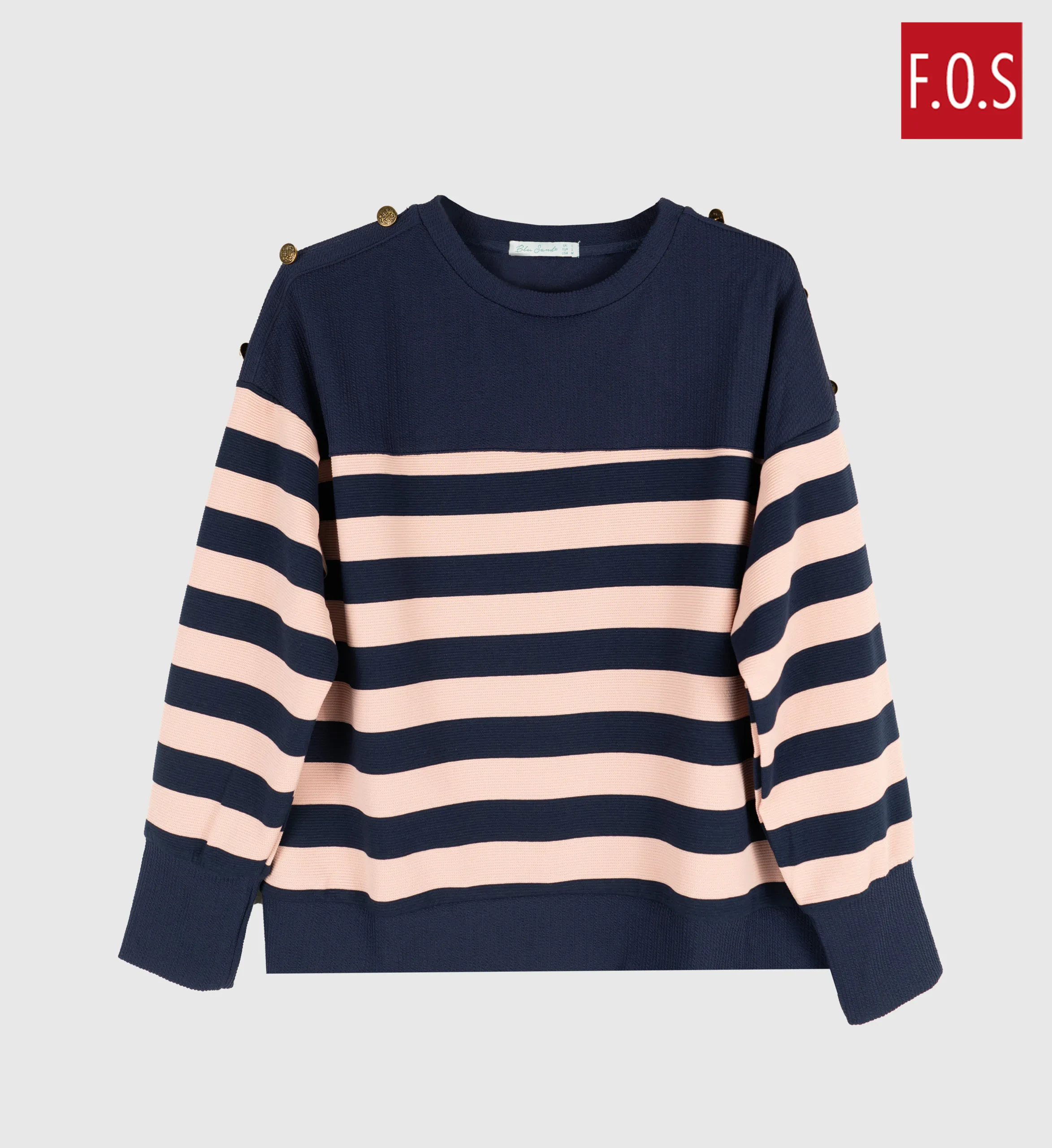 FOS x BLU SAND WOMEN'S | LONG SLEEVE STRIPED SWEATER WITH SHOULDER BUTTONS