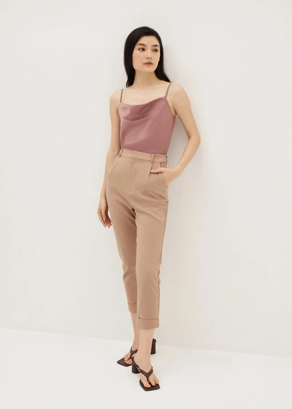 AMIA SATIN COWL NECK TOP