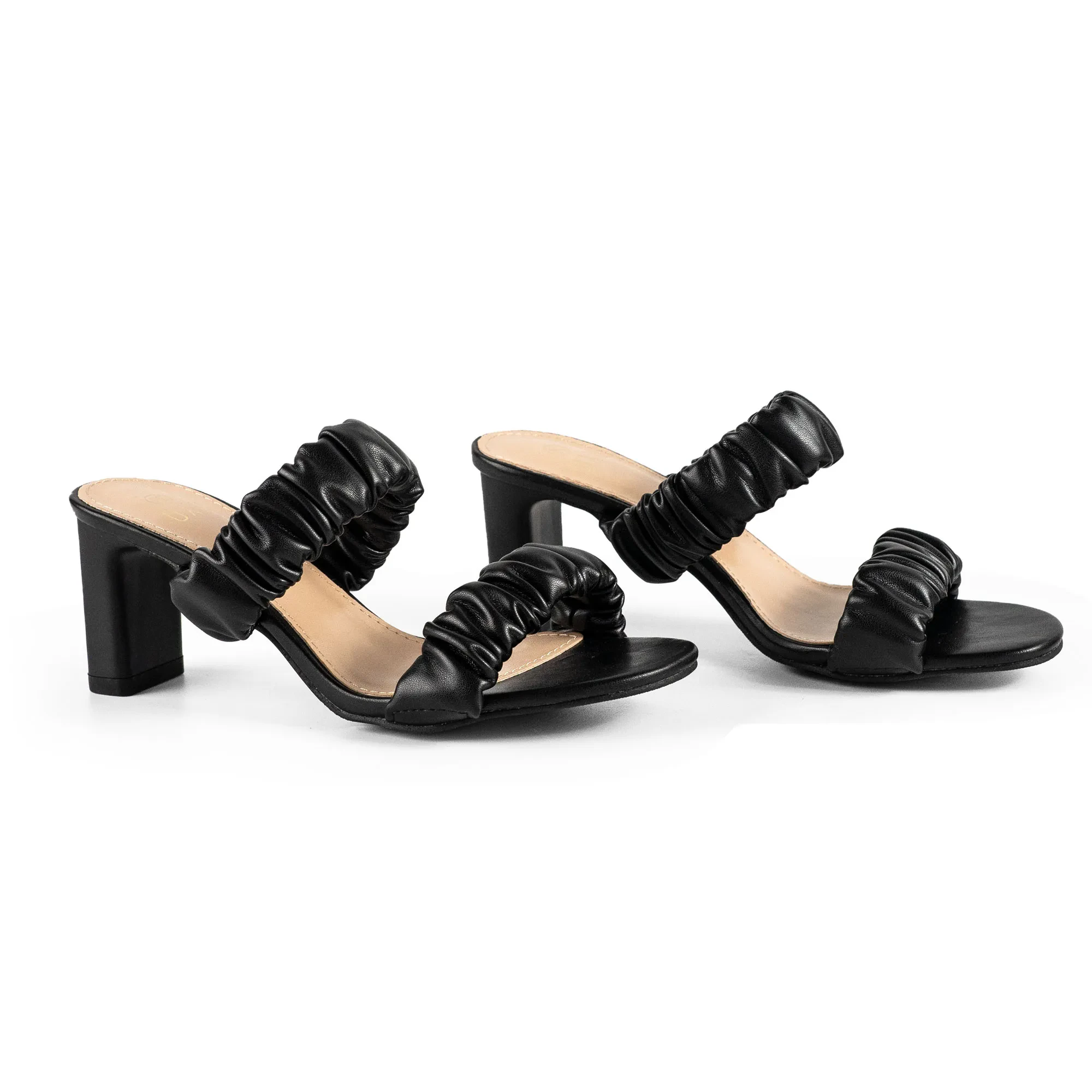 XANDRA RUFFLED HEELS - BLACK