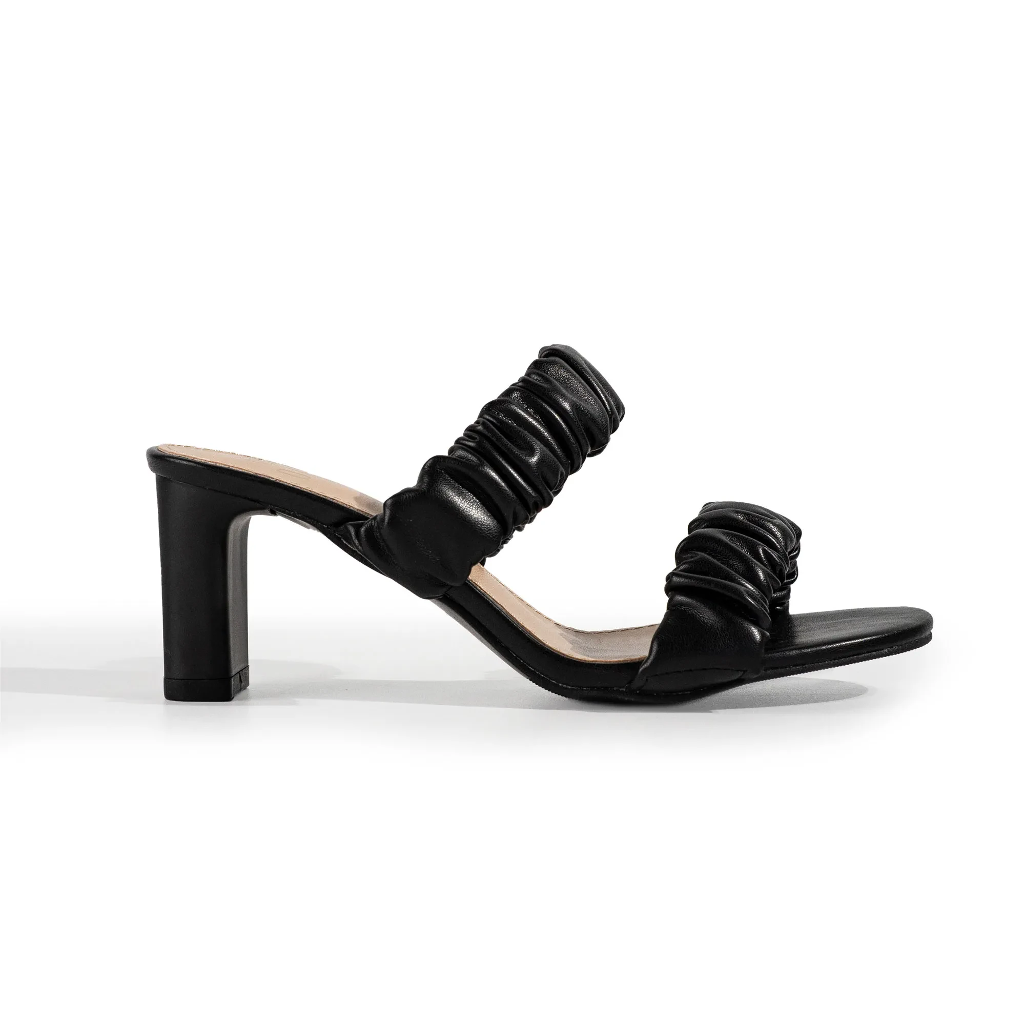 XANDRA RUFFLED HEELS - BLACK