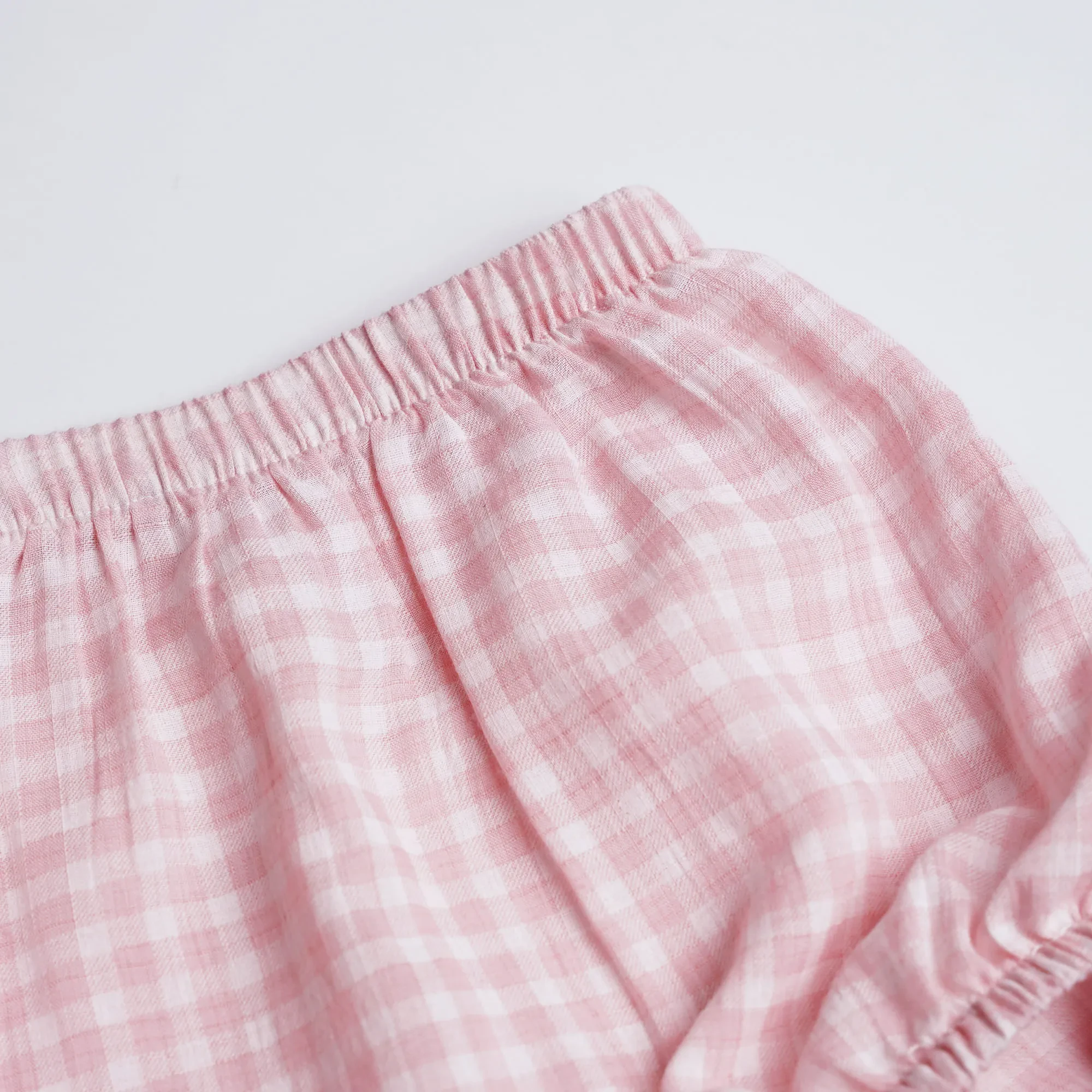BABY GIRLS POWDER PINK GINGHAM LONG SLEEVE BLOUSE & SHORTS SET