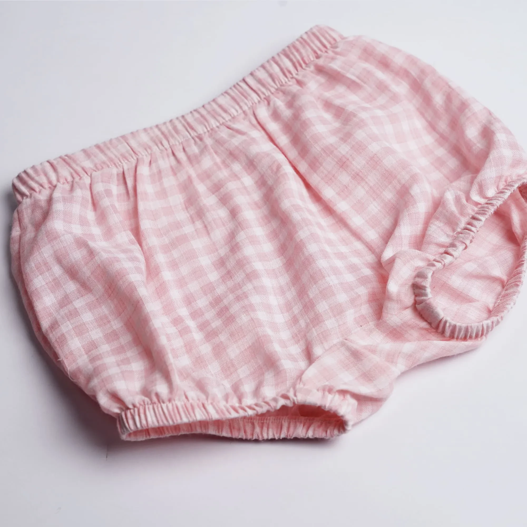 BABY GIRLS POWDER PINK GINGHAM LONG SLEEVE BLOUSE & SHORTS SET