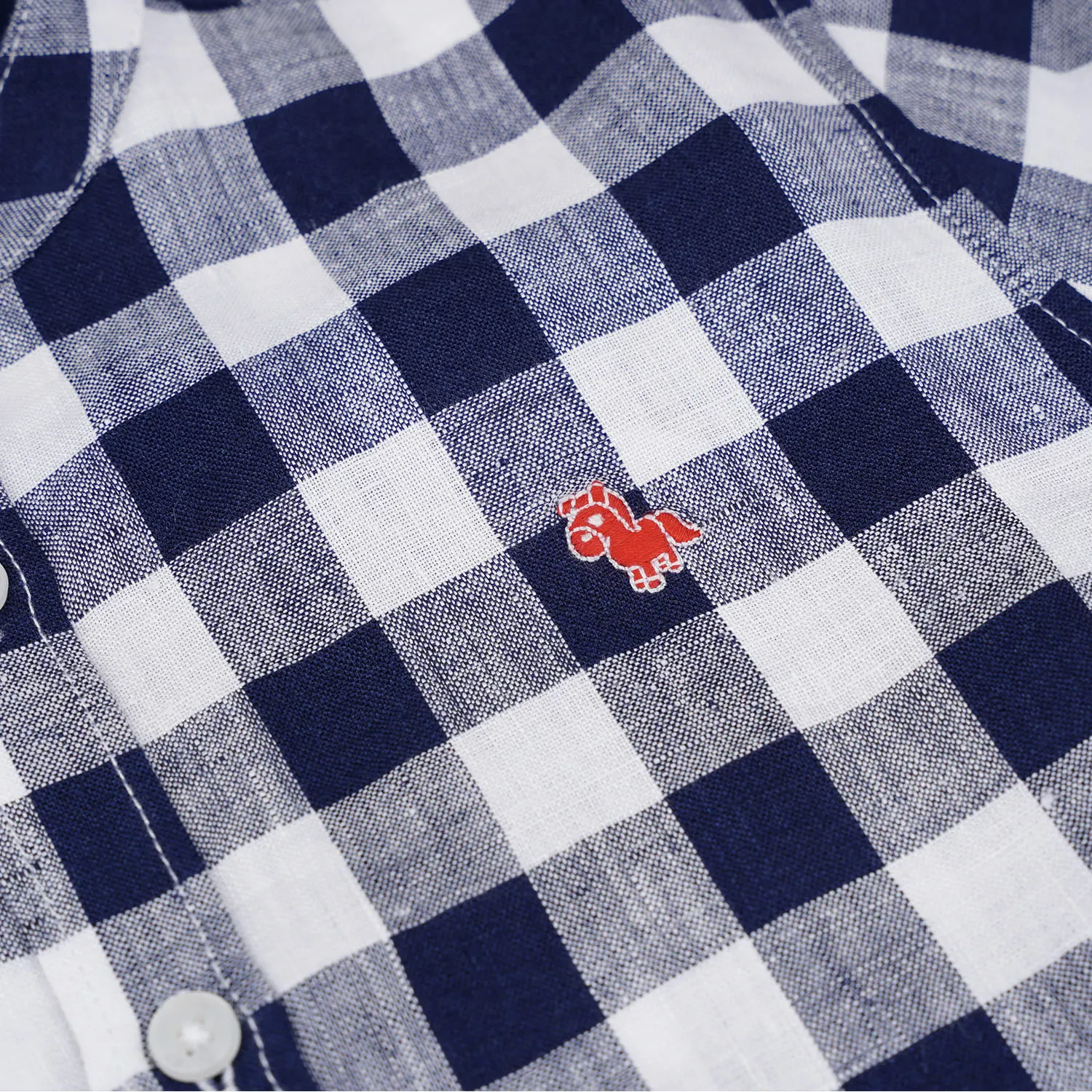 BOYS NAVY MAO COLLAR GREY CHECK SHORT SLEEVE SHIRT