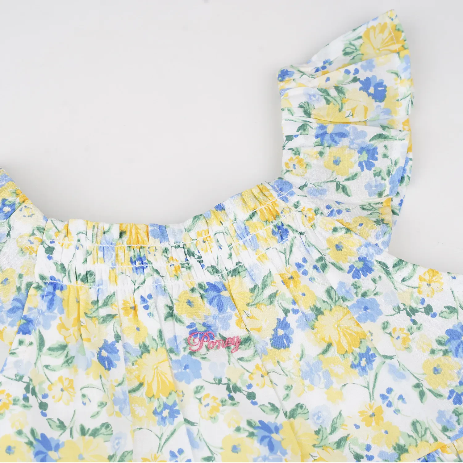 GIRLS YELLOW SUNSHINE BLUE FLORAL PRINTED SLEEVELESS DRESS