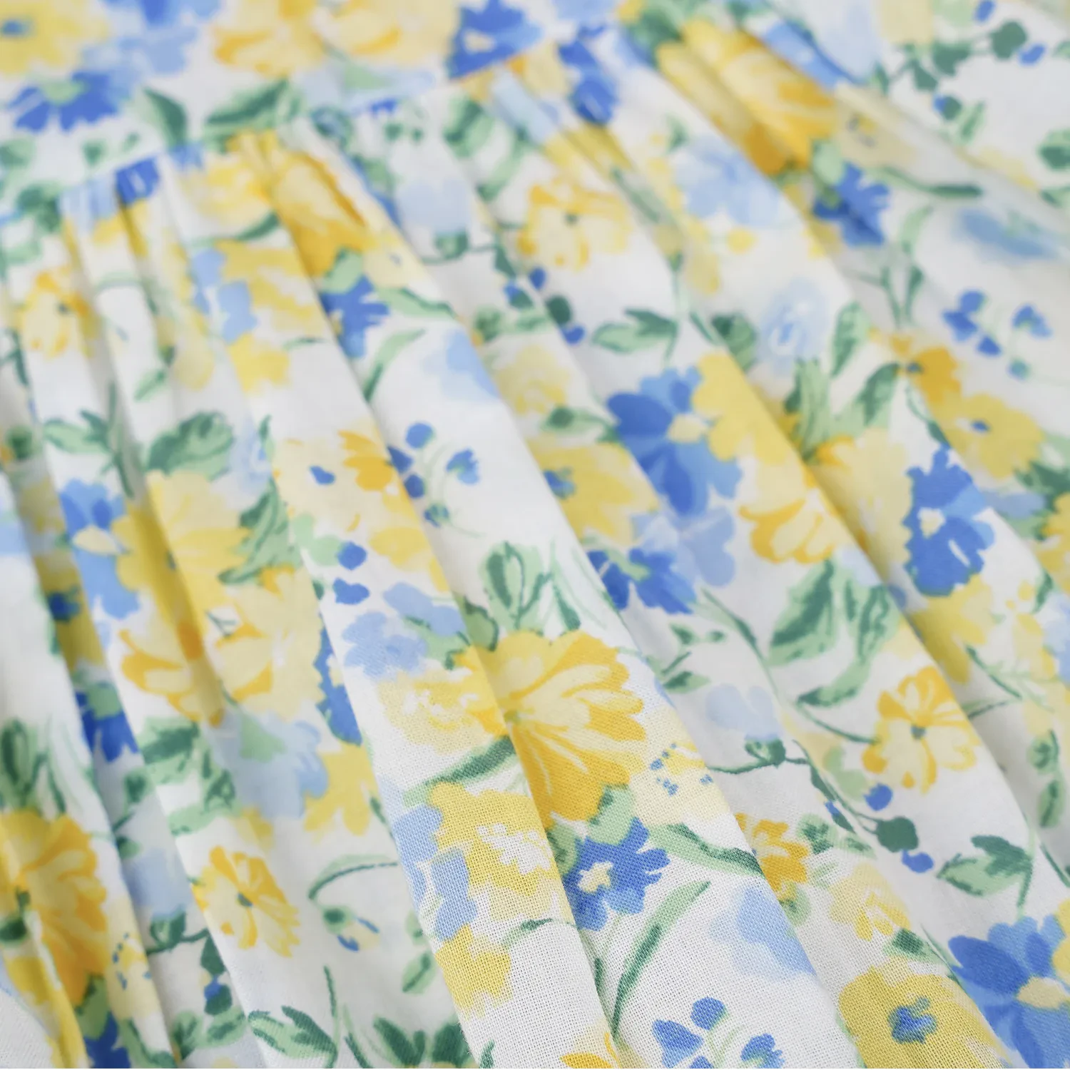 GIRLS YELLOW SUNSHINE BLUE FLORAL PRINTED SLEEVELESS DRESS