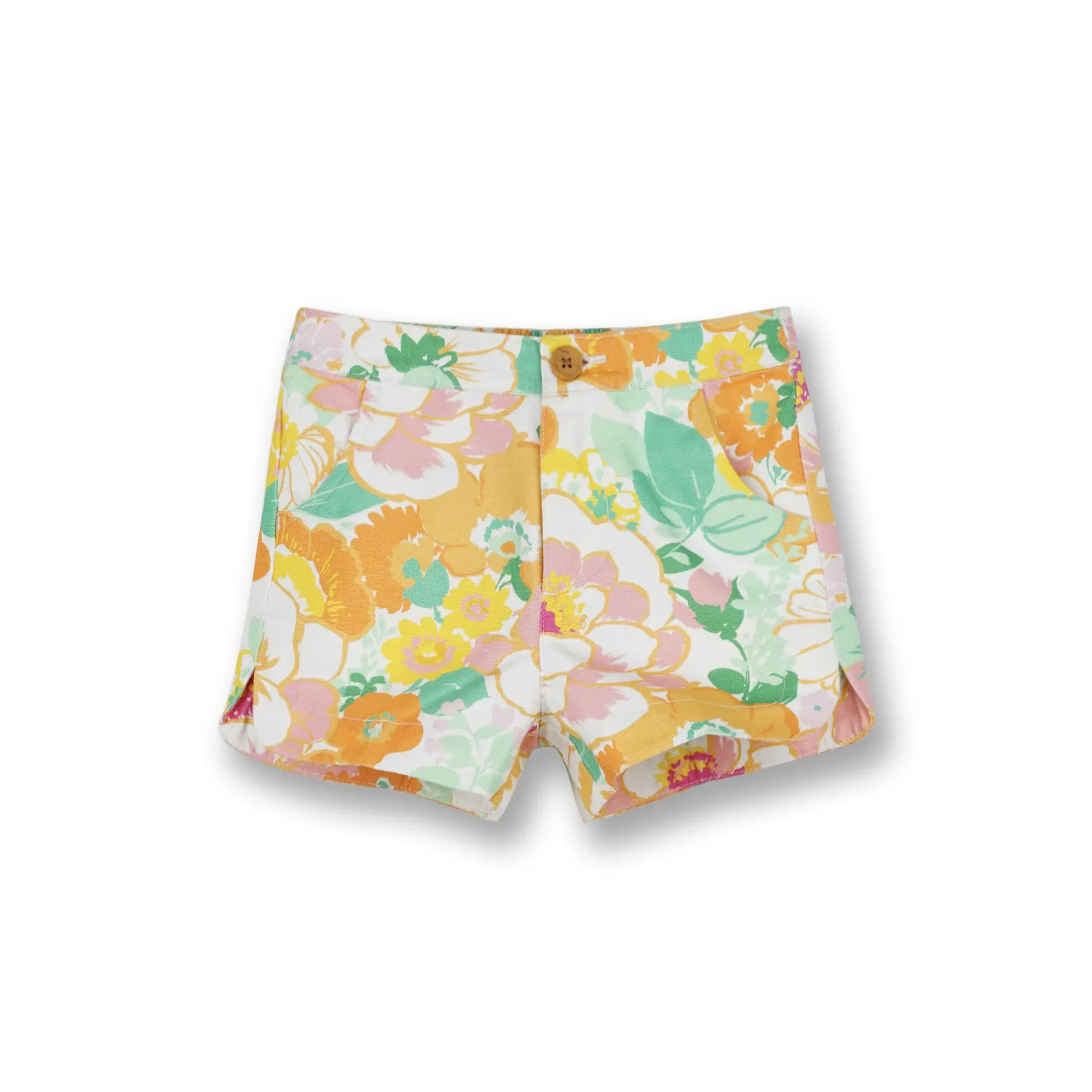GIRLS LIGHT ORANGE FLOWER PASTELS PRINTED SHORTS