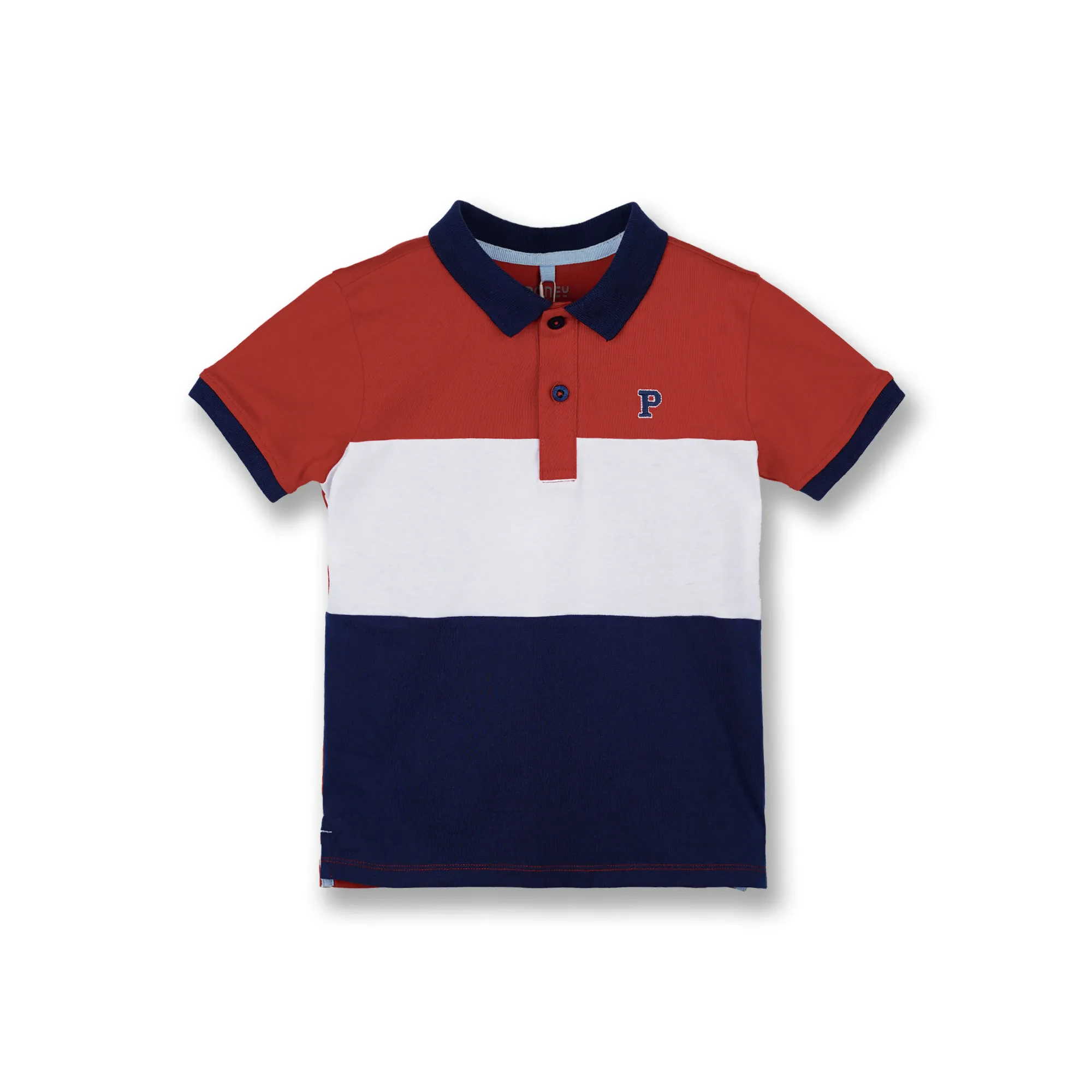 BOYS RED STRIPED PONEY LOGO SHORT SLEEVE POLO