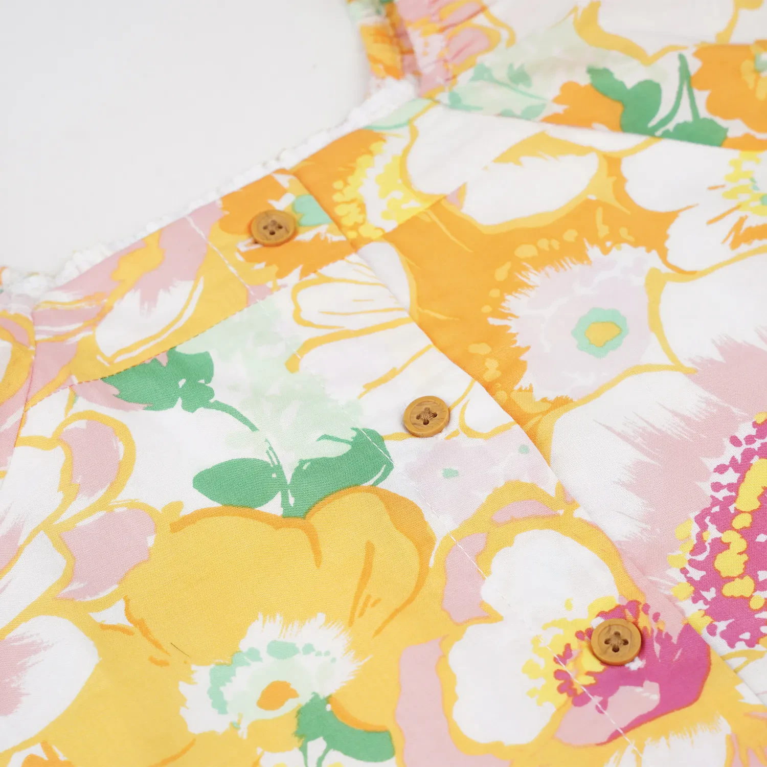 GIRLS LIGHT ORANGE FLOWER PASTELS PRINTED SHORT SLEEVE BLOUSE