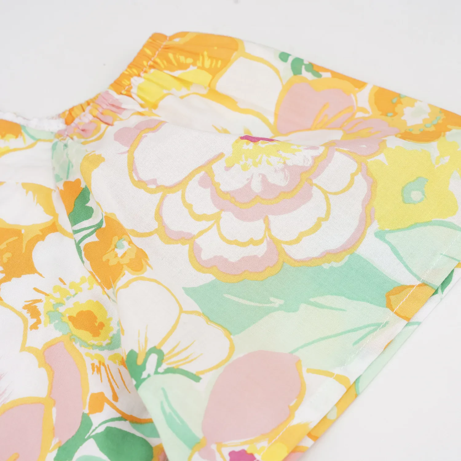 GIRLS LIGHT ORANGE FLOWER PASTELS PRINTED SHORT SLEEVE BLOUSE