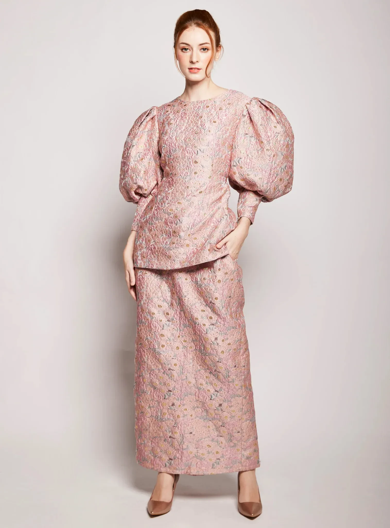 AENI BROCADE PUFF SLEEVE KURUNG DUSTY PINK