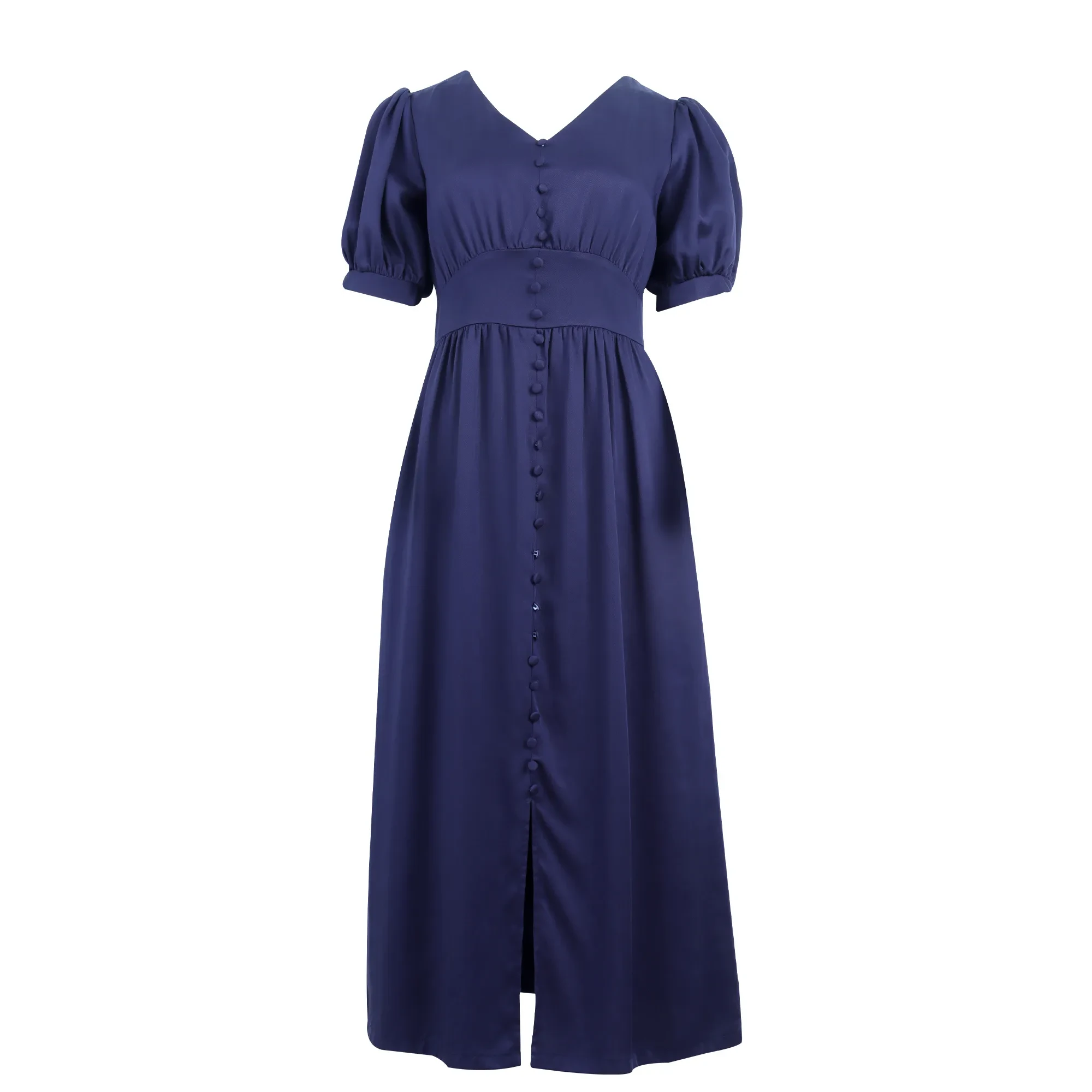 BLUE V-NECK LONG DRESS