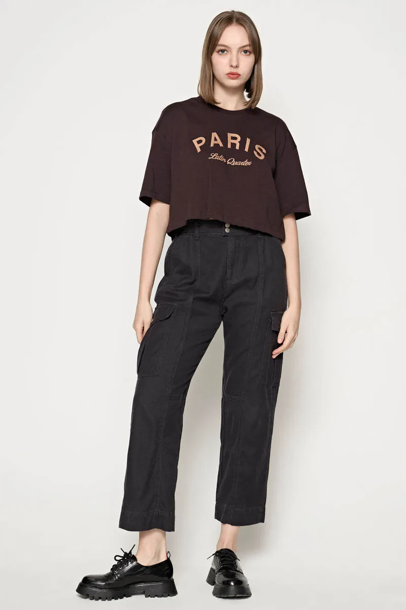 LADIES CASUAL SHORT SLEEVE TEE DARK BROWN