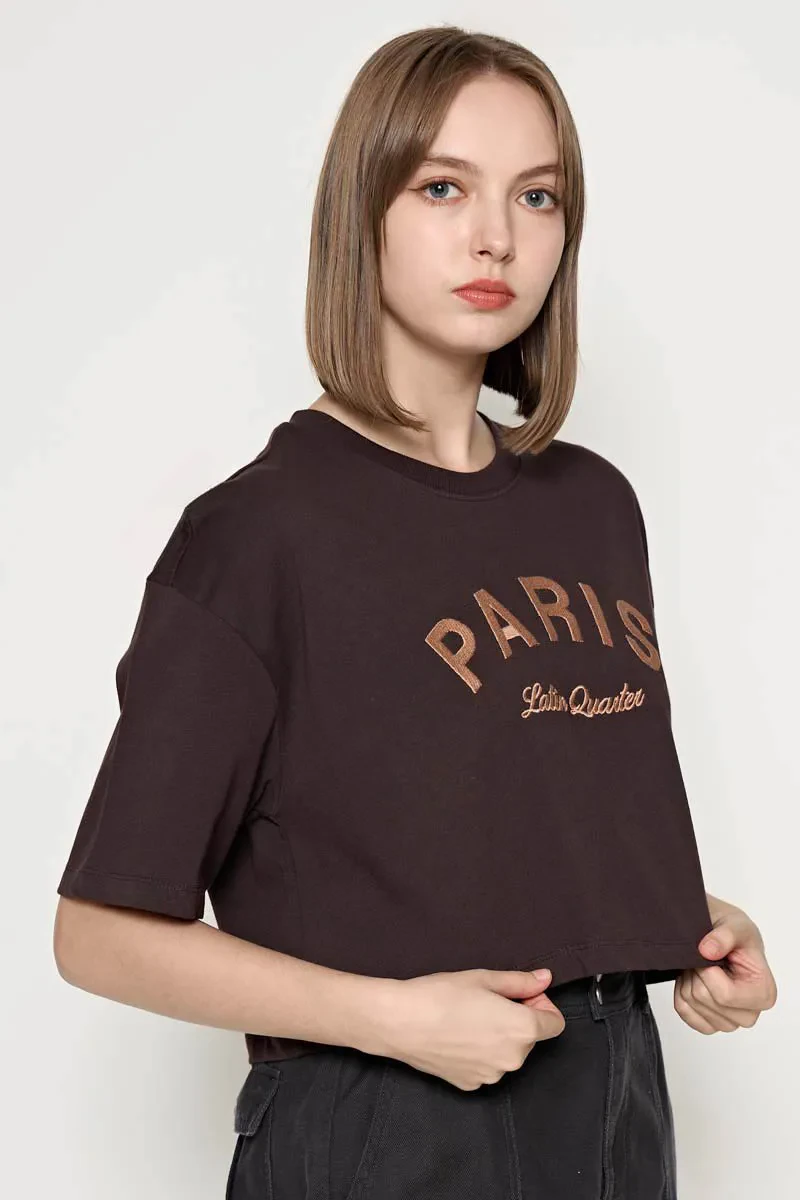 LADIES CASUAL SHORT SLEEVE TEE DARK BROWN