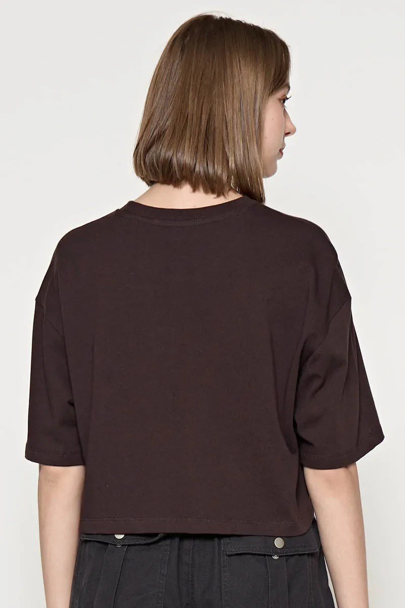 LADIES CASUAL SHORT SLEEVE TEE DARK BROWN
