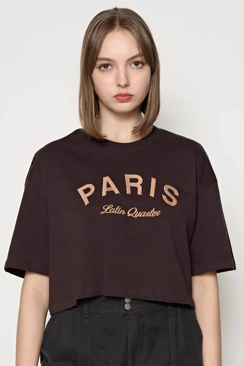 LADIES CASUAL SHORT SLEEVE TEE DARK BROWN