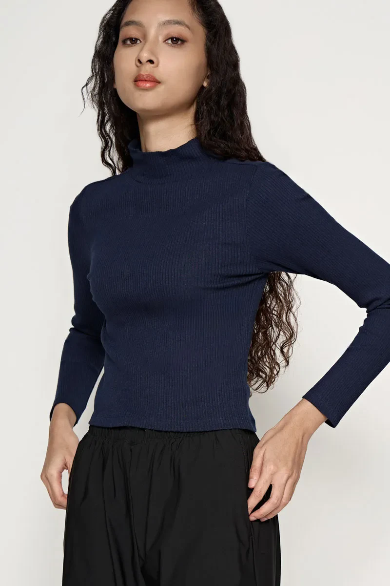 LADIES LONG SLEEVE BASIC TEE NAVY
