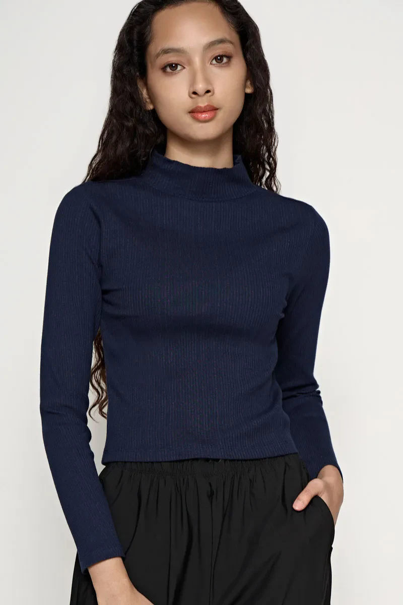 LADIES LONG SLEEVE BASIC TEE NAVY