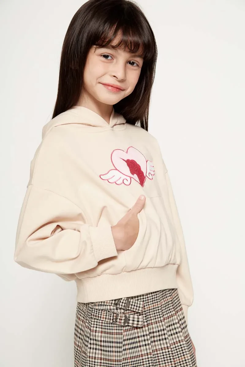 PDI CASUAL HOODIE KIDS GIRL LONG SLEEVE CREAM