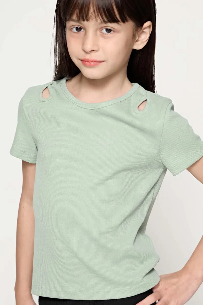 KIDS GIRL SHORT SLEEVE KNIT TEE GREEN