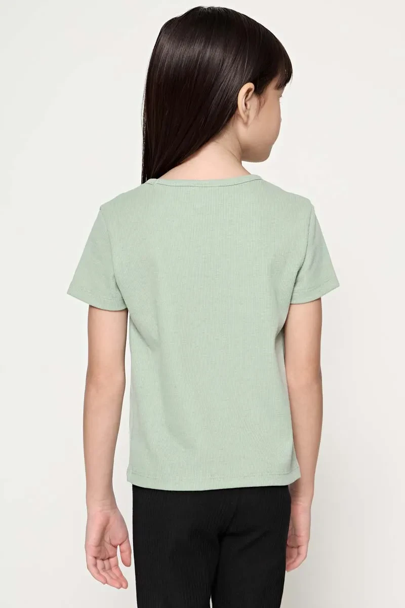 KIDS GIRL SHORT SLEEVE KNIT TEE GREEN