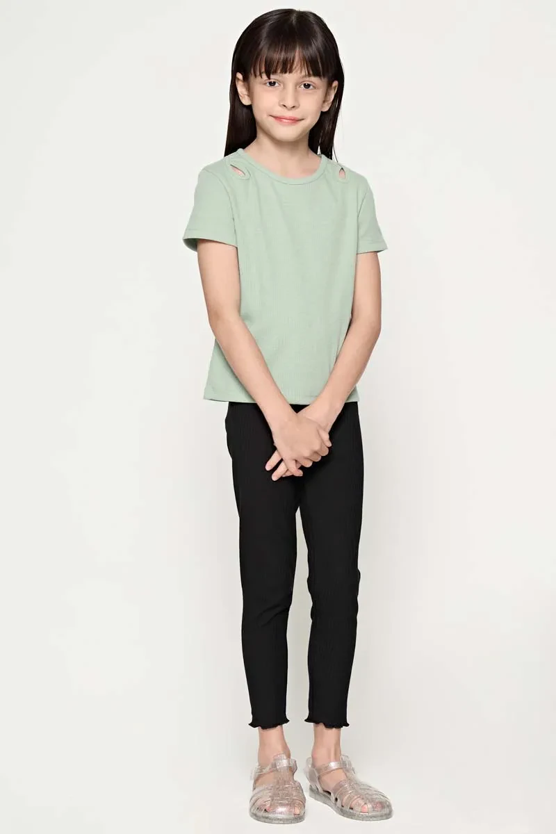 KIDS GIRL SHORT SLEEVE KNIT TEE GREEN