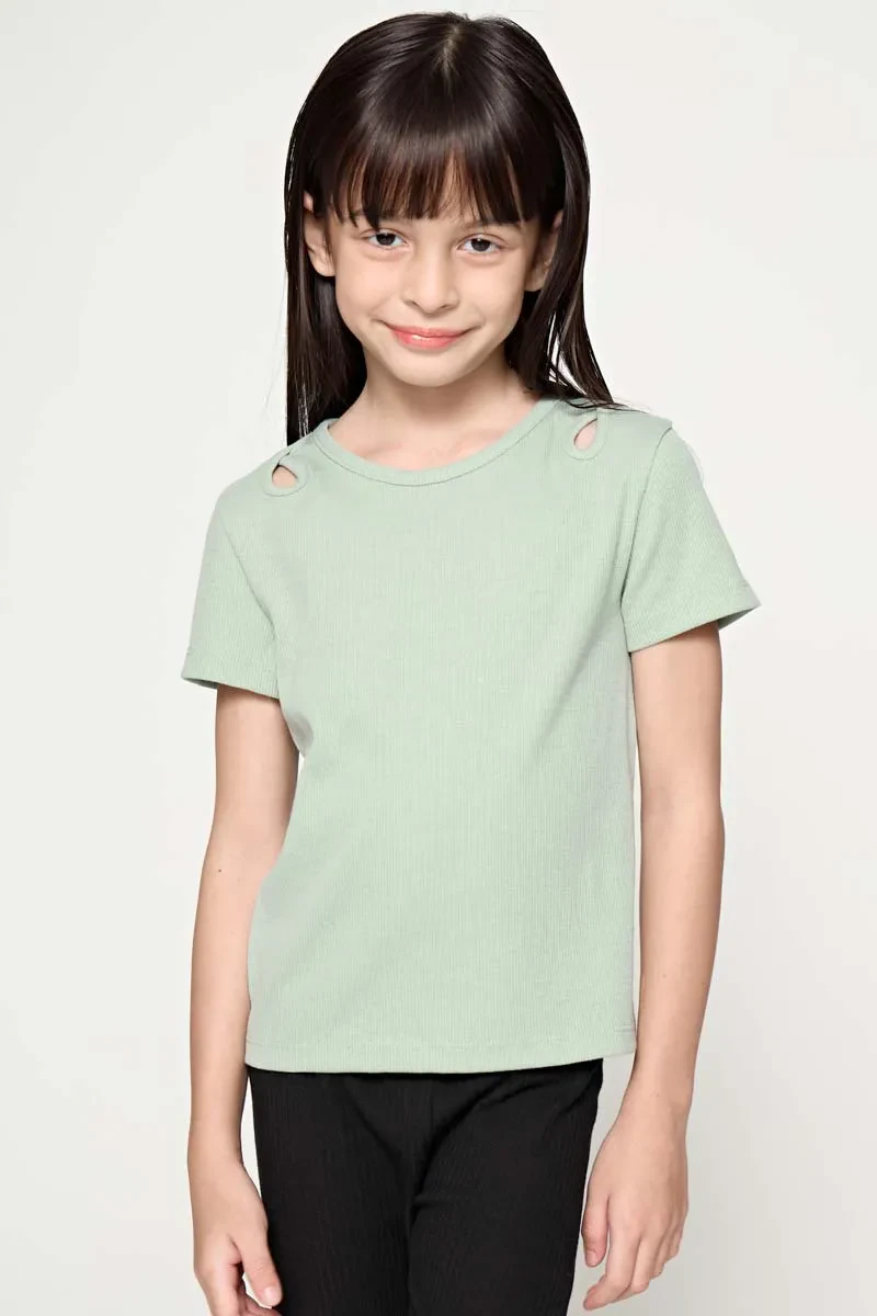 KIDS GIRL SHORT SLEEVE KNIT TEE GREEN