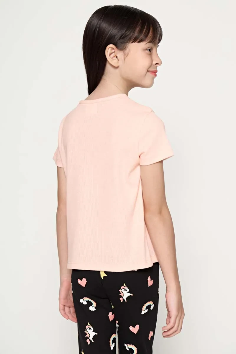 KIDS GIRL SHORT SLEEVE KNIT TEE PINK