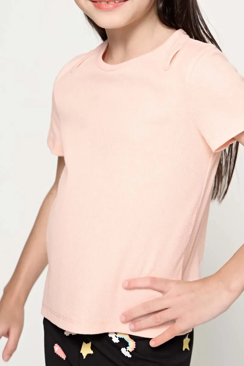 KIDS GIRL SHORT SLEEVE KNIT TEE PINK