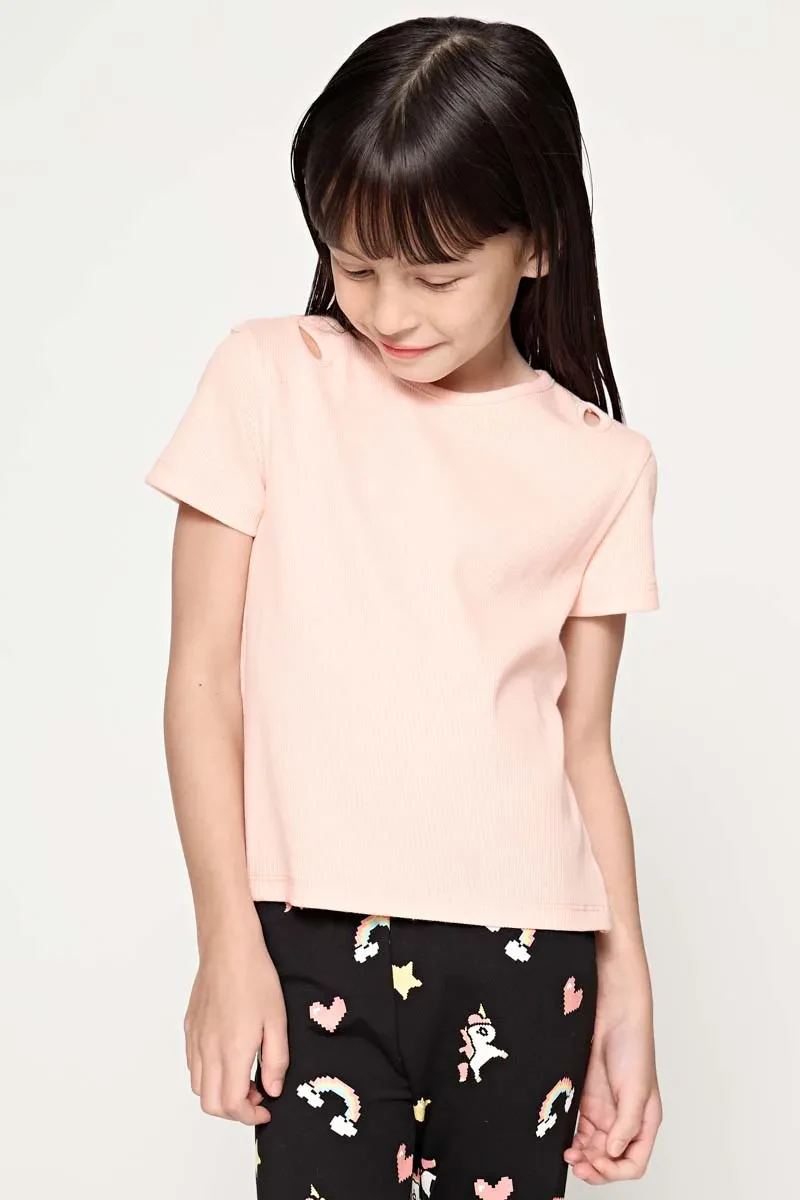 KIDS GIRL SHORT SLEEVE KNIT TEE PINK