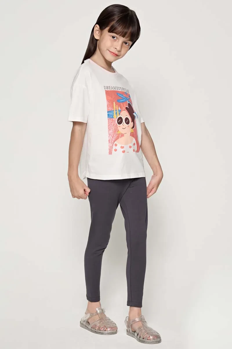 KIDS GIRL SHORT SLEEVE KNIT TEE OFF WHITE