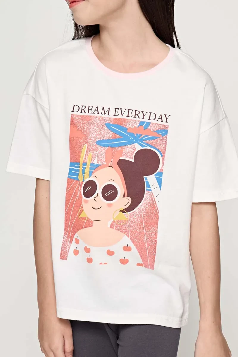 KIDS GIRL SHORT SLEEVE KNIT TEE OFF WHITE