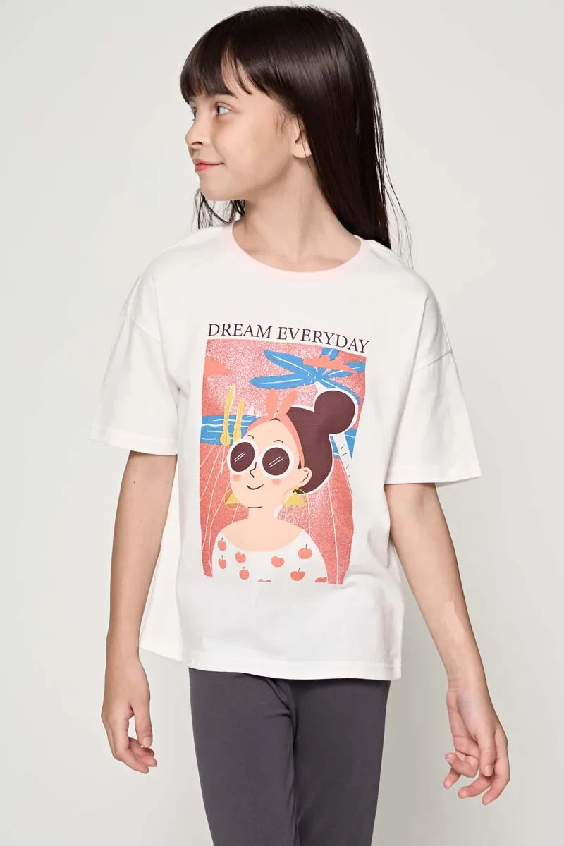 KIDS GIRL SHORT SLEEVE KNIT TEE OFF WHITE