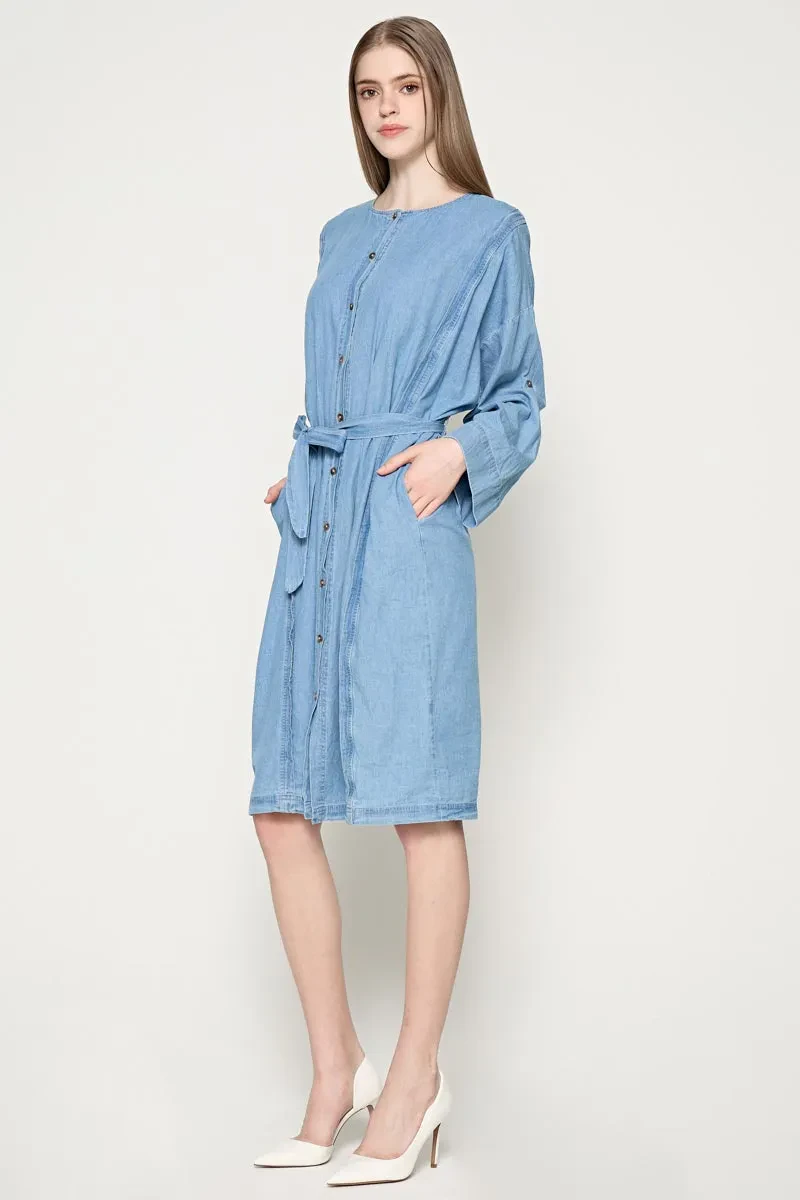 LADIES ESSENTIAL LONG SLEEVE DRESS  BLUE