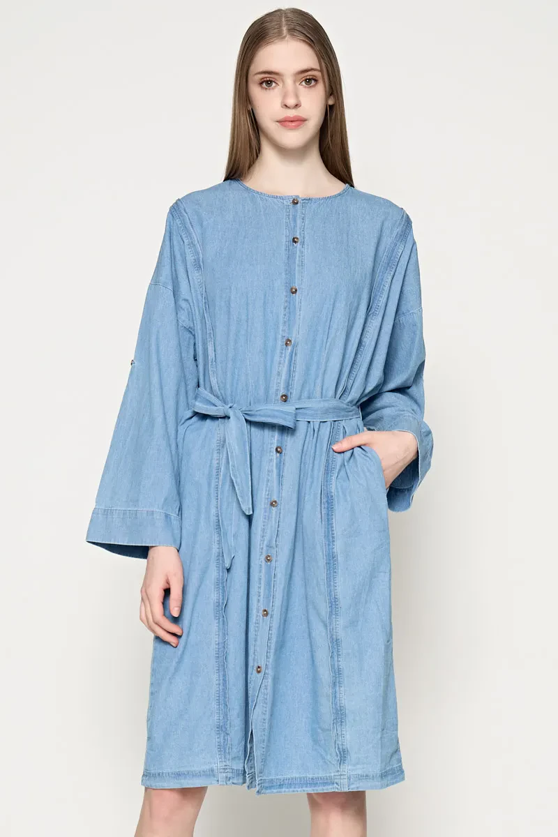LADIES ESSENTIAL LONG SLEEVE DRESS  BLUE