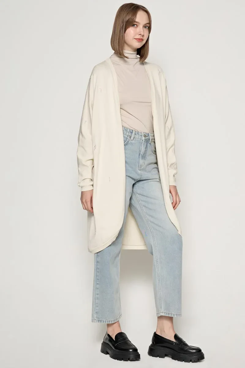 LADIES ESSENTIAL LONG SLEEVE CARDIGAN   BEIGE