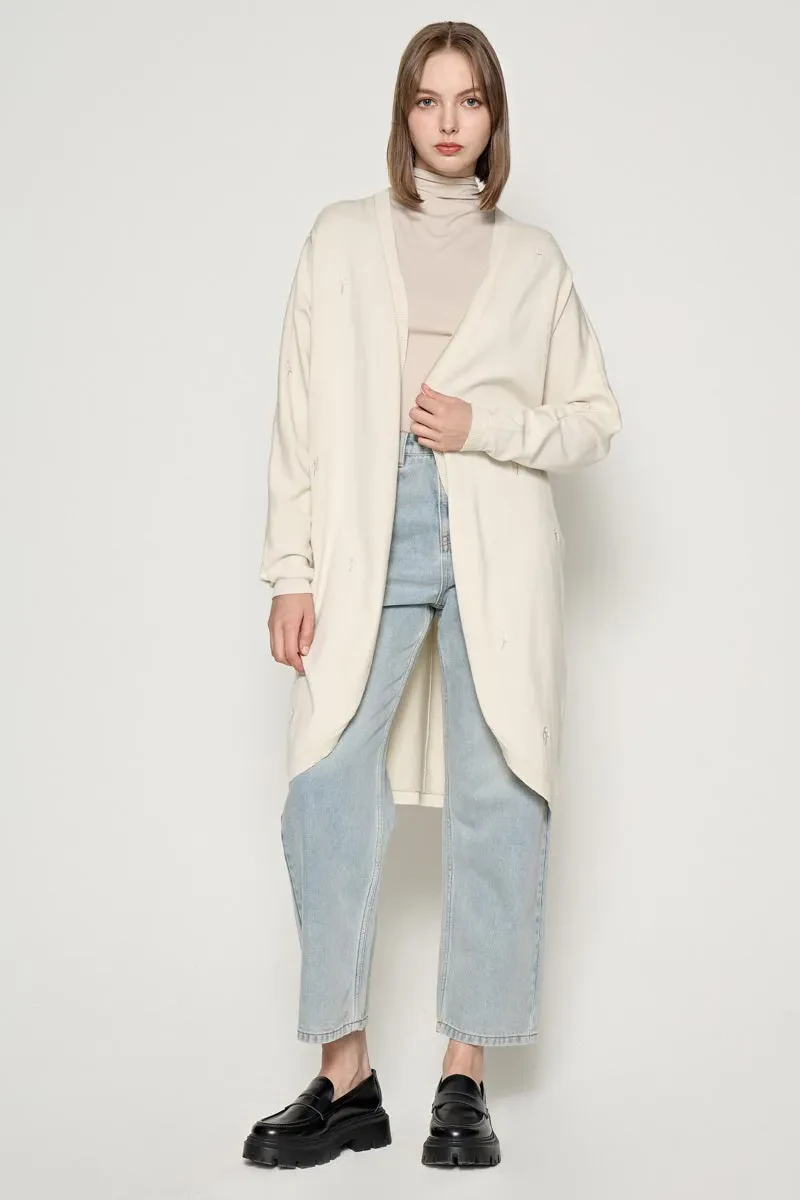 LADIES ESSENTIAL LONG SLEEVE CARDIGAN   BEIGE