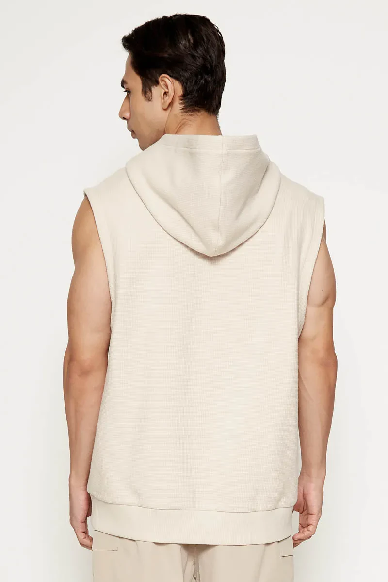 MEN ESSENTIAL SHORT SLEEVE HOODIE   STONE