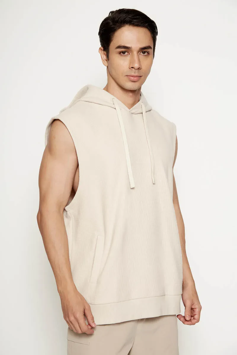 MEN ESSENTIAL SHORT SLEEVE HOODIE   STONE