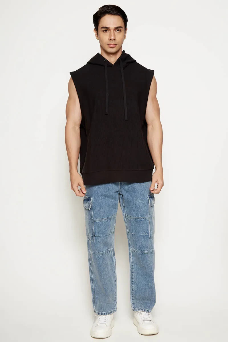 MEN ESSENTIAL SHORT SLEEVE HOODIE   BLACK