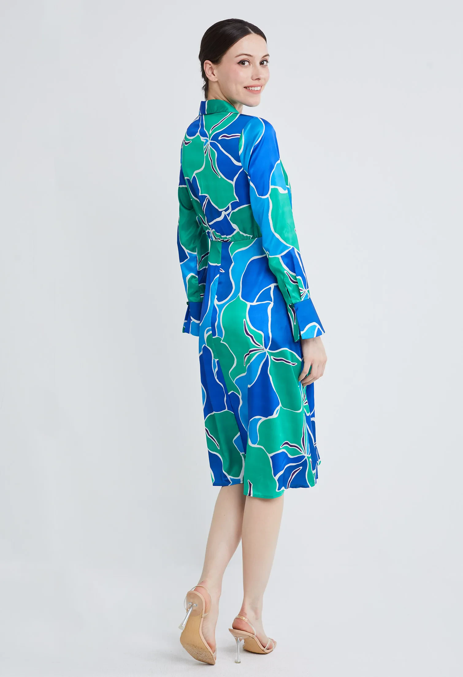 PICASSO FLORAL PETAL SHIRT DRESS [BLUE]