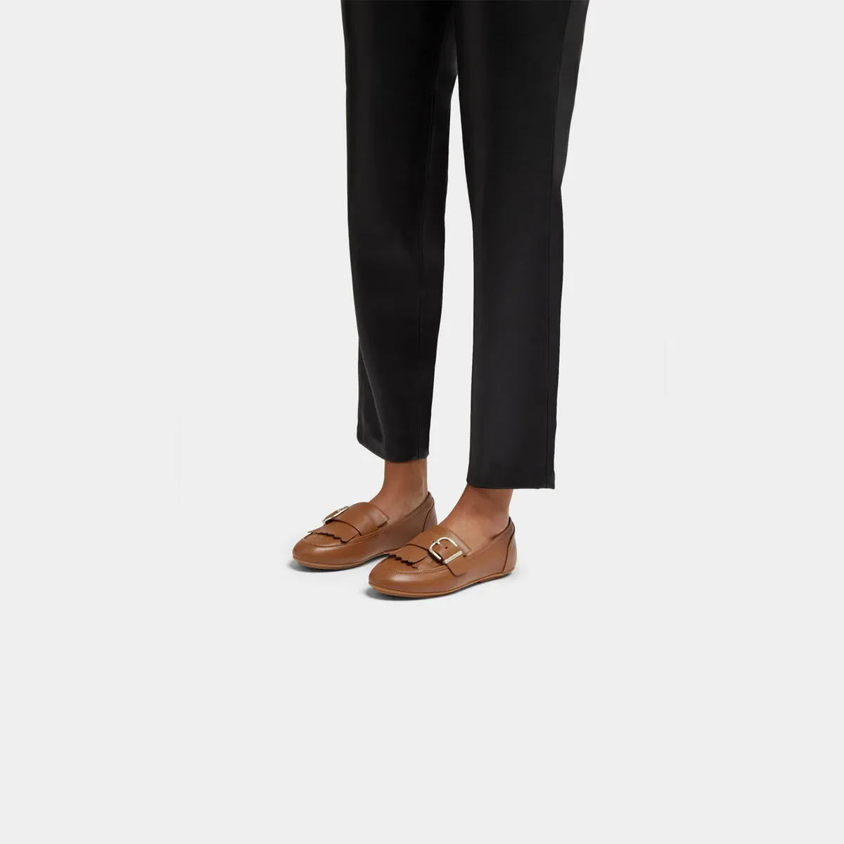 ALLEGRO WOMEN FRINGE BUCKLE LEATHER LOAFERS