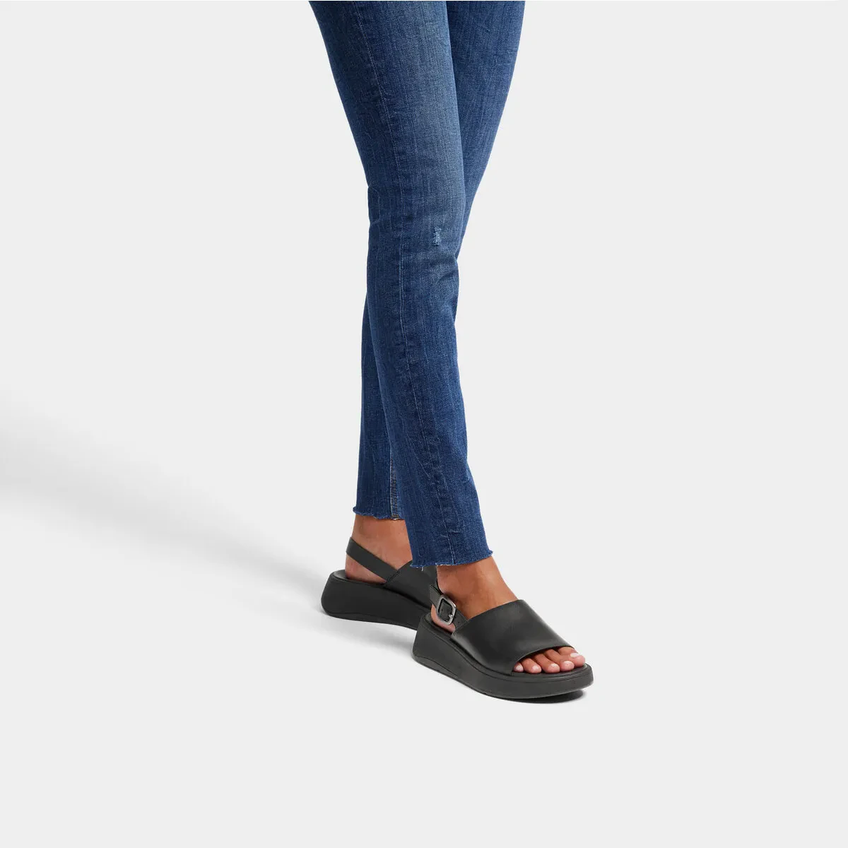 F-MODE WOMEN LEATHER FLATFORMS BACK-STRP SANDALS