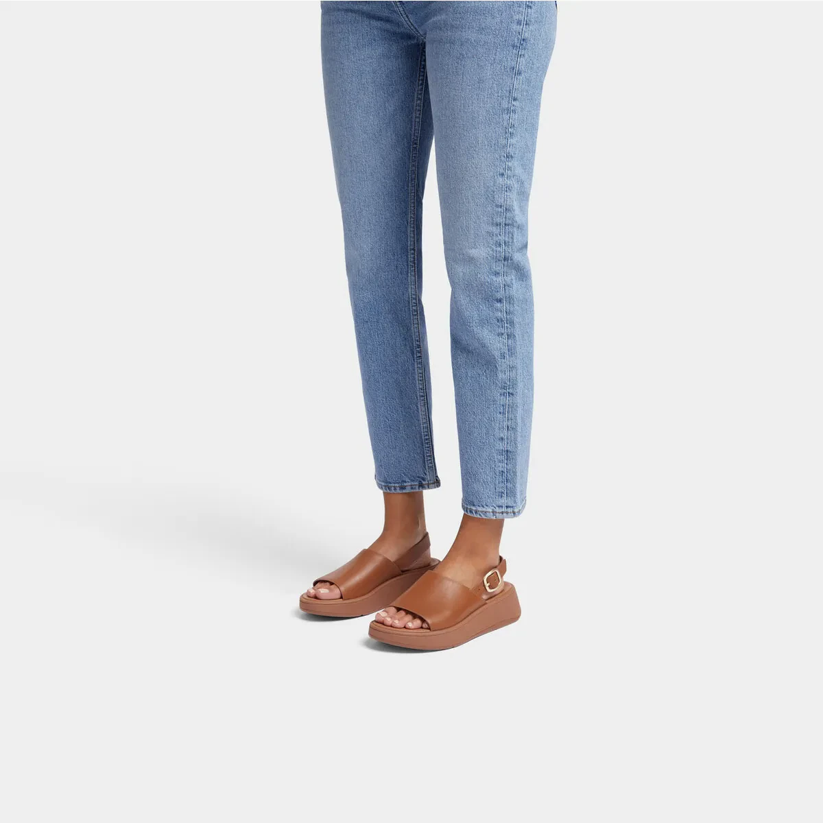 F-MODE WOMEN LEATHER FLATFORMS BACK-STRP SANDALS