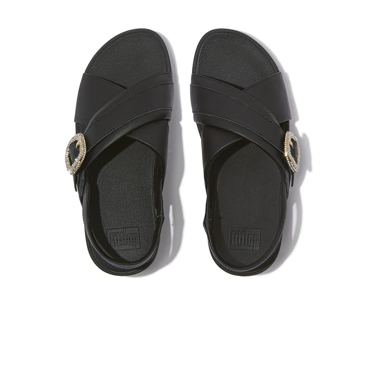 LULU WOMEN CRYSTAL CROSS LEATHER BACK-STRP SANDALS