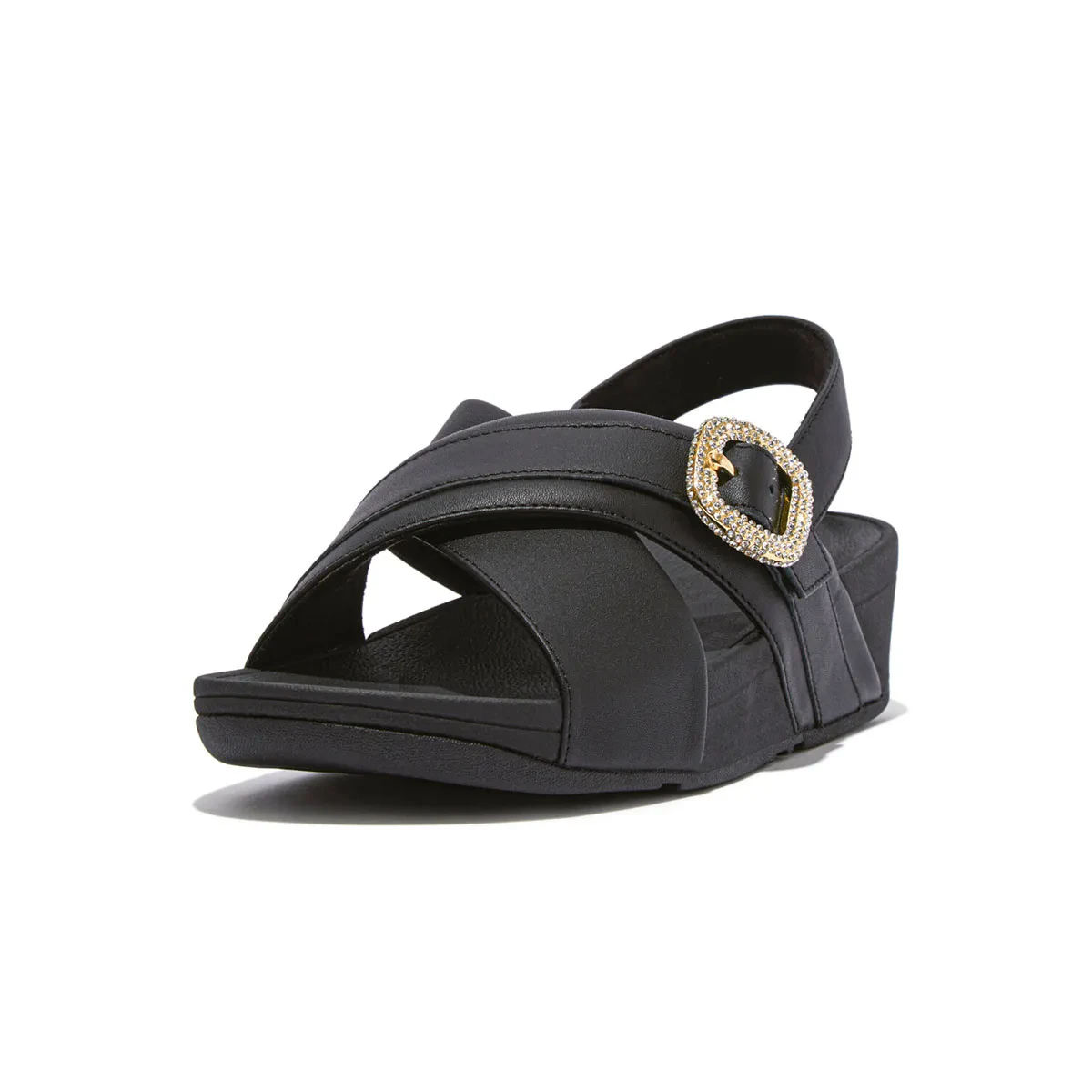 LULU WOMEN CRYSTAL CROSS LEATHER BACK-STRP SANDALS