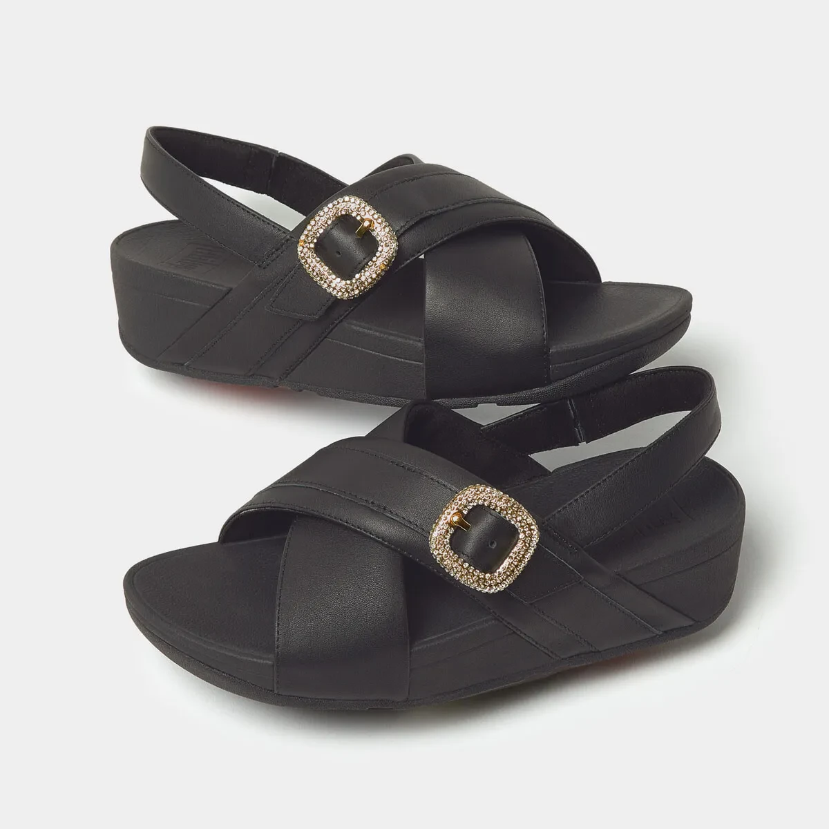 LULU WOMEN CRYSTAL CROSS LEATHER BACK-STRP SANDALS