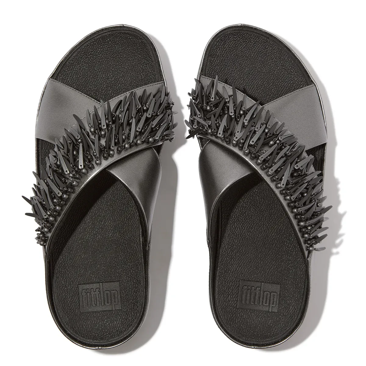 RUMBA WOMEN BEADED METALLIC CROSS SLIDES