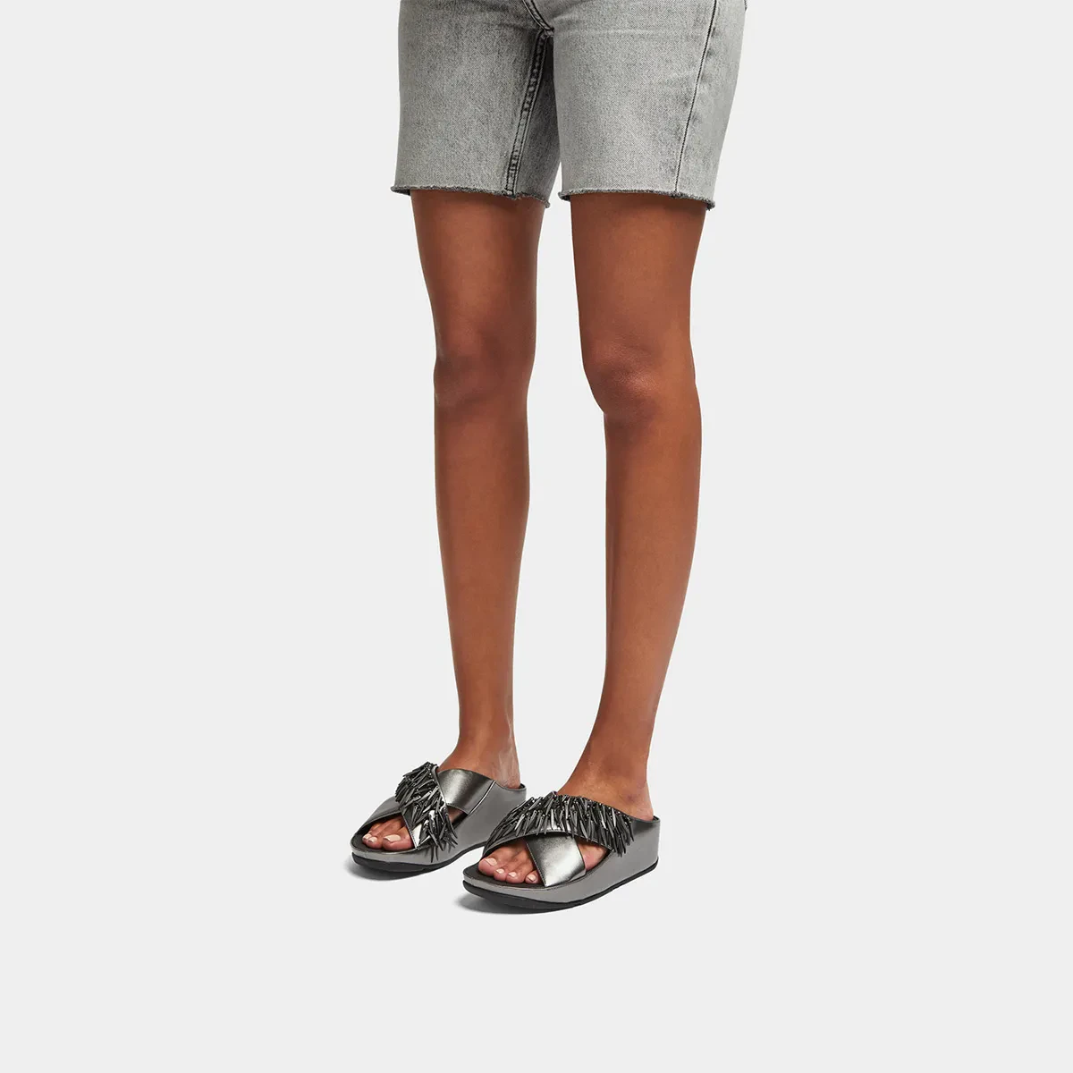 RUMBA WOMEN BEADED METALLIC CROSS SLIDES